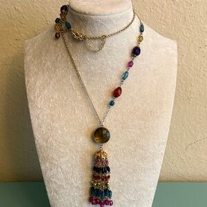 Robert Rose Multicolor Beaded Tassel Pendant Necklace Boho Statement Jewelry